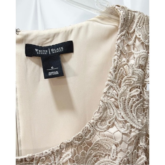 White House Black Market Sz 6 Champagne Beige Crochet Lace Sheath Formal Dress - Picture 7 of 8